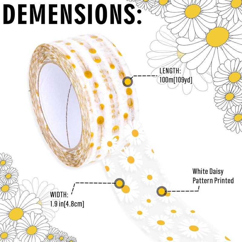 Whaline 109 Yard Groovy Daisy Packing Tape White Boho Flower Pattern Tape Waterproof Floral Shipping Tapes for Small Business DIY Crafts Box Carton Decor - Image 2